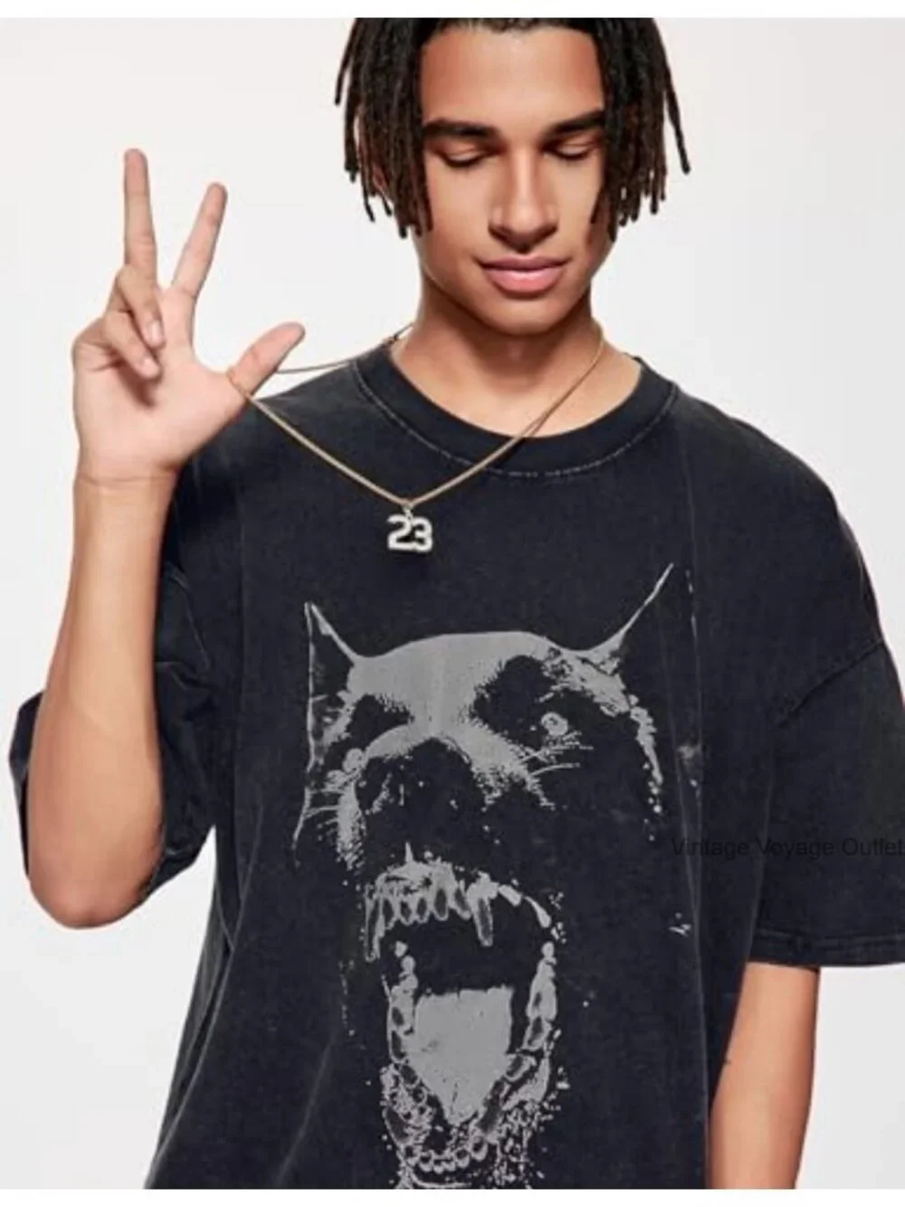 Oversized Washed Dog Graphic Tee Casual Streetwear Cotton Short Sleeve